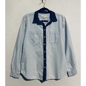 LOFT Top Womens Medium Two Tone Chambray Button Up Long Sleeve Cotton Preppy